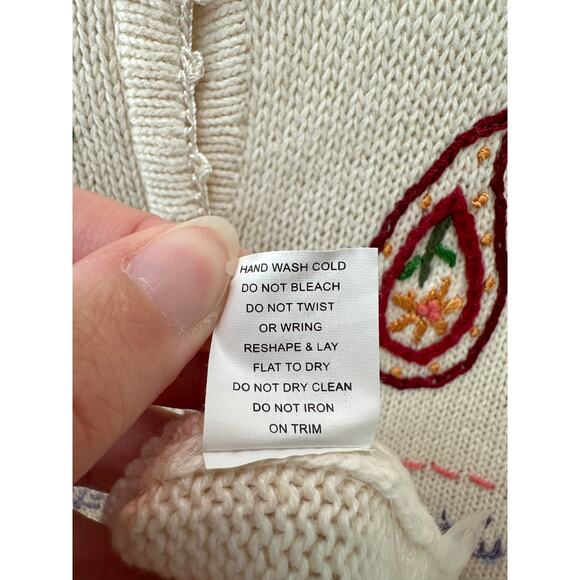 HABAND! | Vintage 90s Floral Embroidered Cream Cardigan Sweater | Size Large - Picture 9 of 10